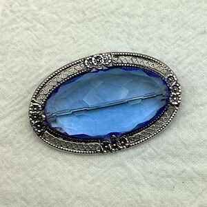 Antique Blue Art Glass Set In Sterling Silver